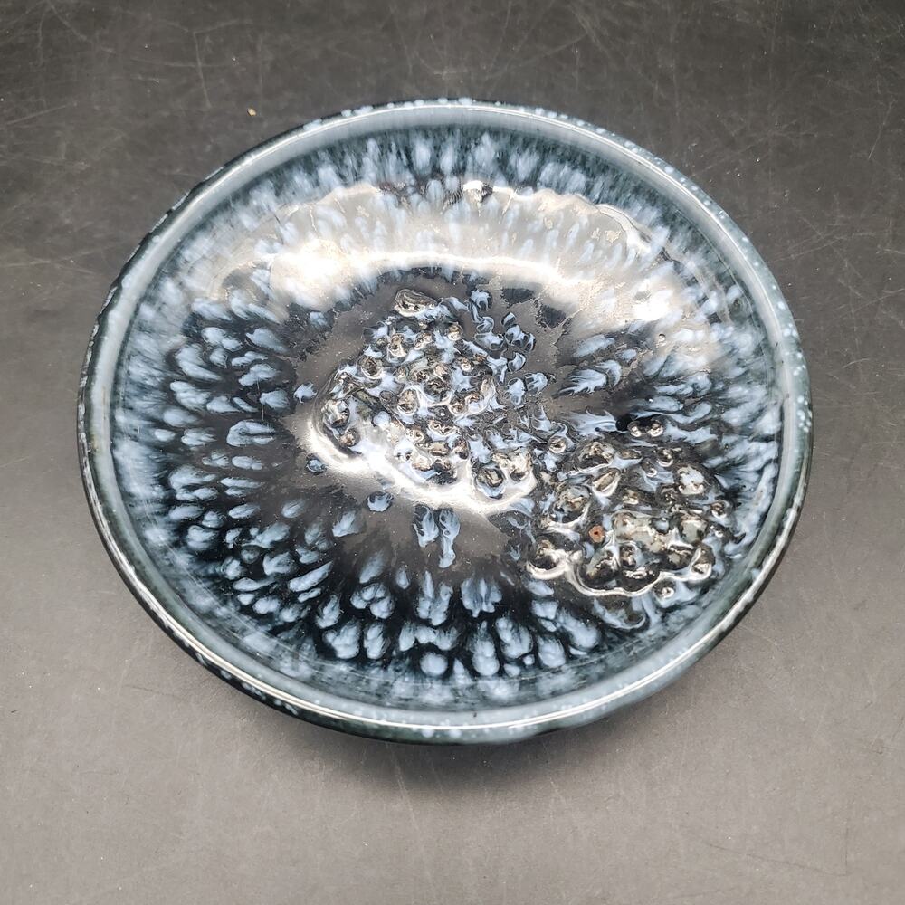 Glit HF Iceland Lava Ceramic Bowl Blue Black Drip Glaze Handmade Iceland